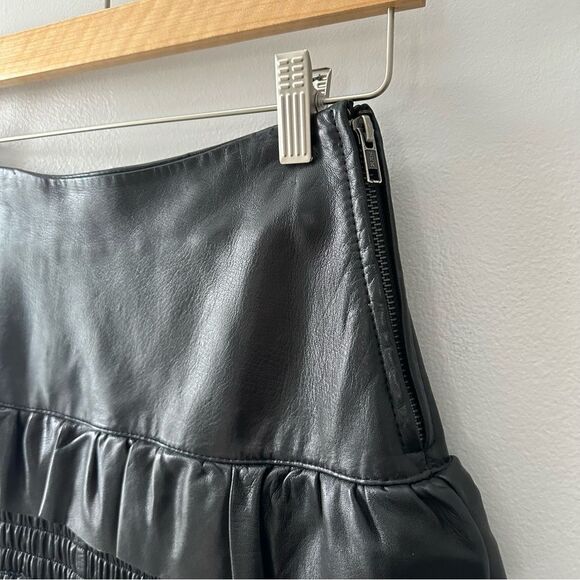 Maje Skirt Leather Black Jupia Ruffle Mini - Picture 4 of 8